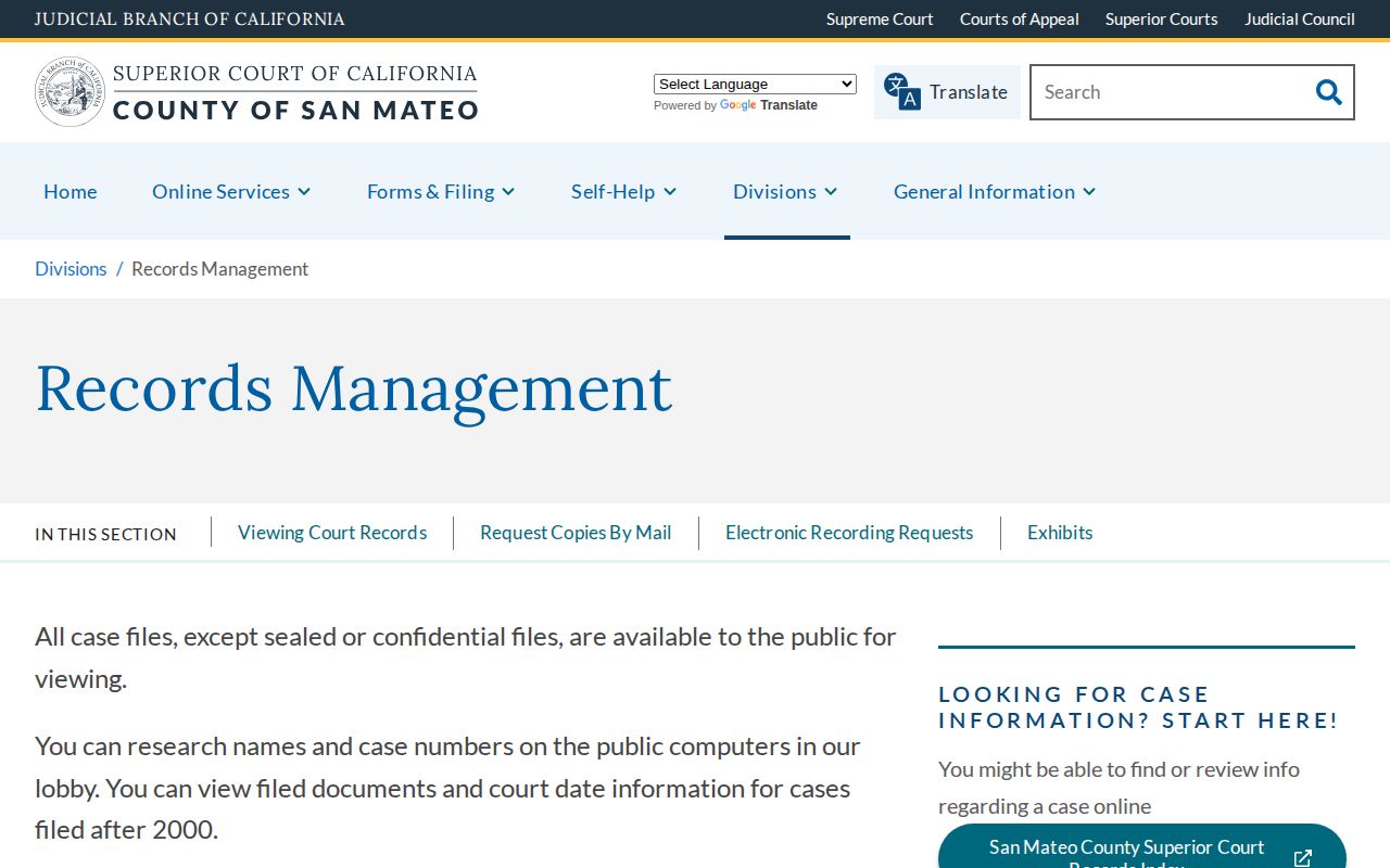 San Mateo County Alternative Sentencing Bureau release court records management path