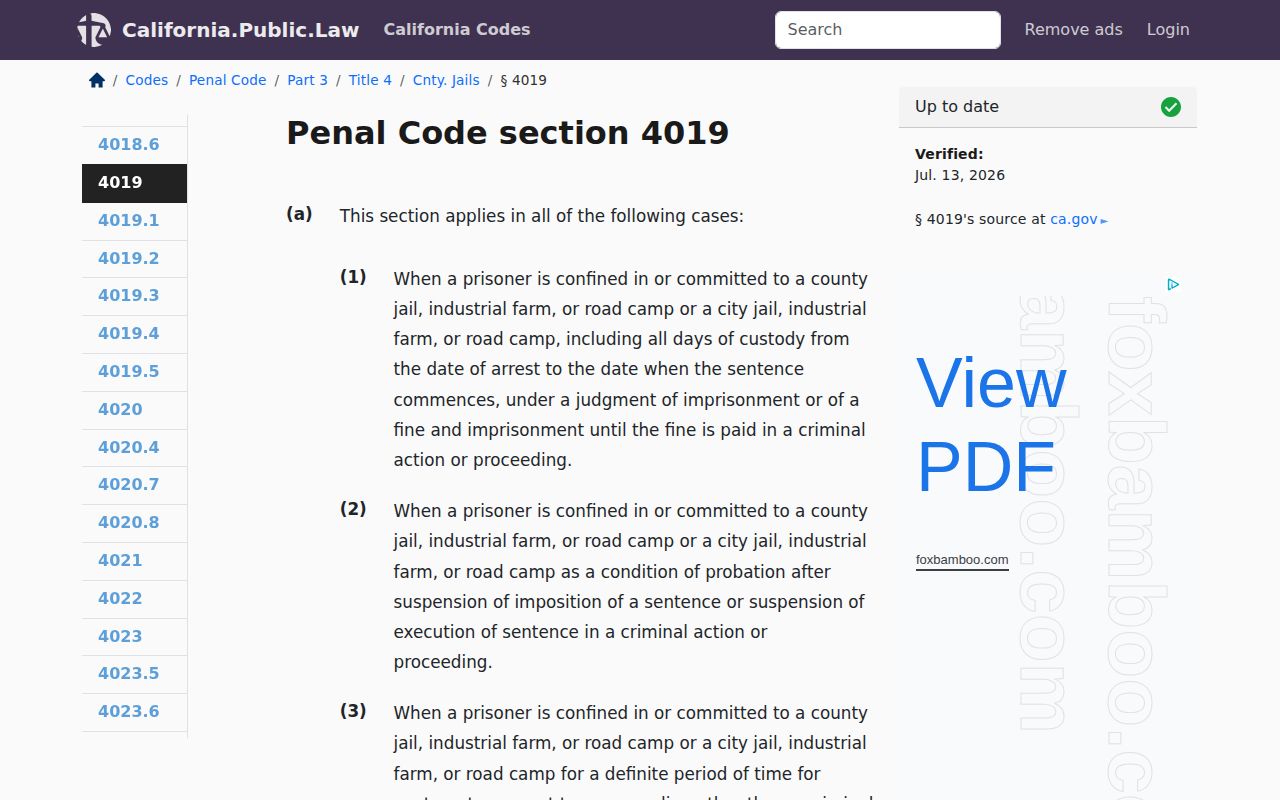 San Mateo County projected release date county jail custody credit statute