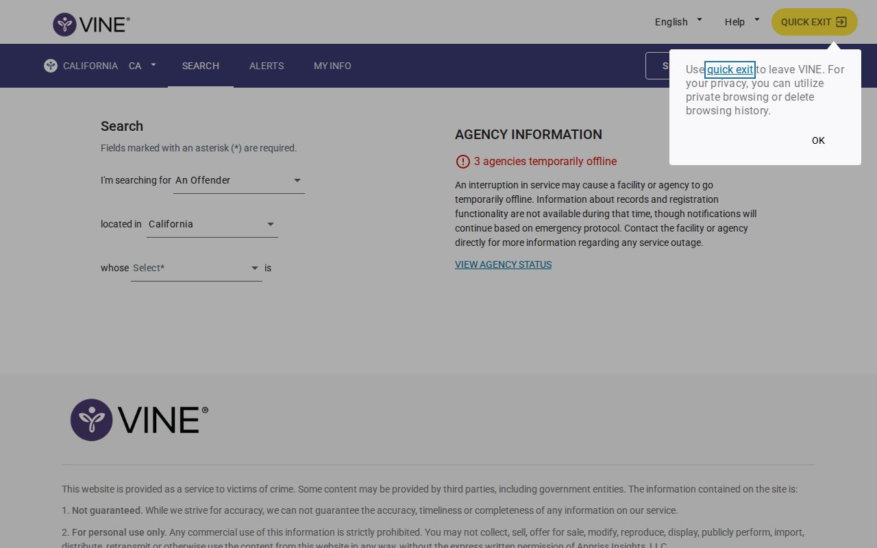San Mateo County VINELink inmate check California person search workflow